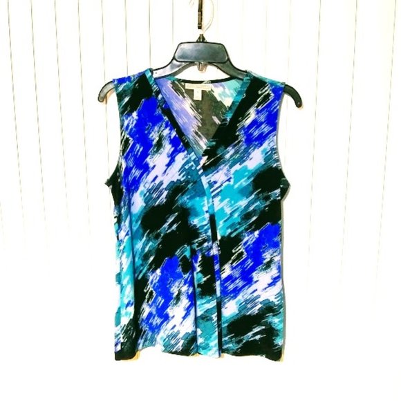 *DANA BUCHMAN*SLEEVELESS PLEATED TOP*V NECK*WOMEN SIZE S*ABSTRACT COLORS* - Picture 1 of 7